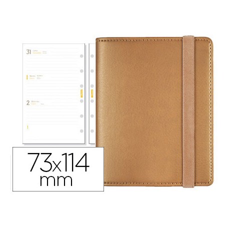 AGENDA ANILLAS FINOCAM CLASSIC CORA 602 73X114 MM SEMANA A LA VISTA 6 ANILLAS COLOR BRONCE