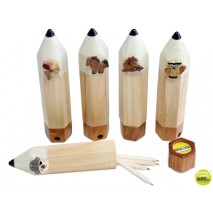 PORTATODO DE MADERA EN FORMA DE LAPIZ SACAPUNTAS MINILAPICES ANIMALES DE MADERA