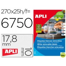 ETIQUETA ADHESIVAS APLI 10197 TAMAÑO 17,8X10 MM REMOVIBLE PARA FOTOCOPIADORA LASER INK-JET CAJA 25 H