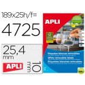 ETIQUETA ADHESIVAS APLI 10198 TAMAÑO 25,4X10 MM REMOVIBLE PARA FOTOCOPIADORA LASER INK-JET CAJA 25 H