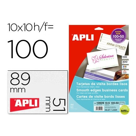 TARJETA DE VISITA APLI 200GR ACABADO MATE 89X51 MM IMPRESORA INK-JET Y LASER CAJA CON 100