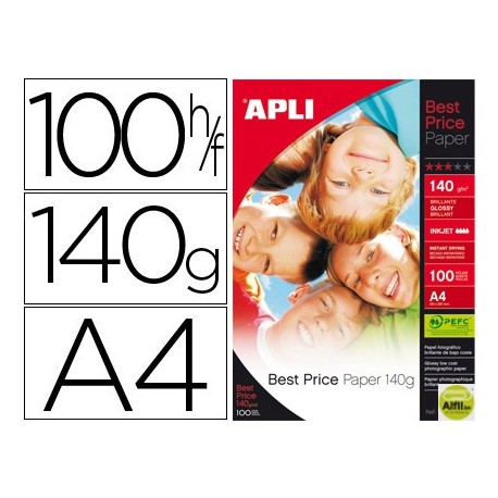PAPEL FOTOGRAFICO APLI GLOSSY DIN A4 140 GR