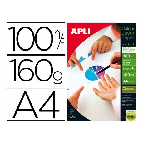 PAPEL FOTOGRAFICO APLI GLOSSY DOBLE CARA DIN A4 PACK DE 100 HOJAS 160 GR