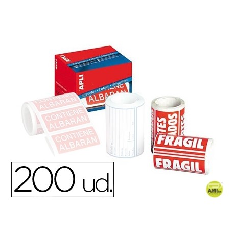 ETIQUETAS APLI FRAGIL 50X100 MM ROLLO CON 200 UNIDADES