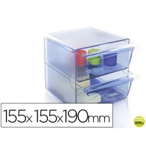 ARCHICUBO ARCHIVO 2000 2 CAJONES ORGANIZADOR MODULAR PLASTICO AZUL TRANSPARENTE 155X155X190 MM