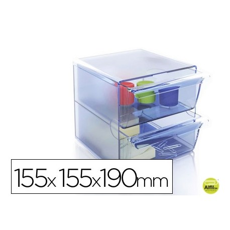 ARCHICUBO ARCHIVO 2000 2 CAJONES ORGANIZADOR MODULAR PLASTICO AZUL TRANSPARENTE 155X155X190 MM