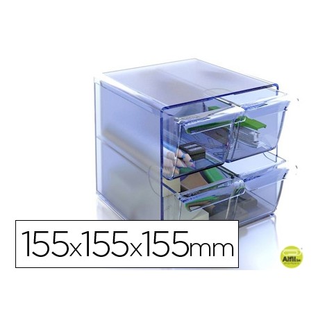 ARCHICUBO ARCHIVO 2000 4 CAJONES ORGANIZADOR MODULAR PLASTICO AZUL TRANSPARENTE 155X155X155 MM
