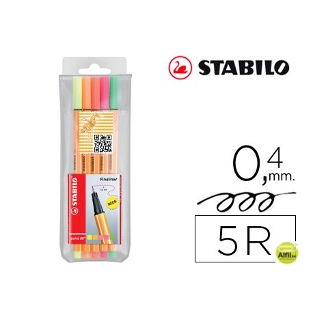 ROTULADOR STABILO PUNTA DE FIBRA POINT 88 5 COLORES SURTIDOS NEON