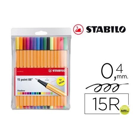 ROTULADOR STABILO PUNTA DE FIBRA POINT 88 ESTUCHE DE 15 COLORES SURTIDOS