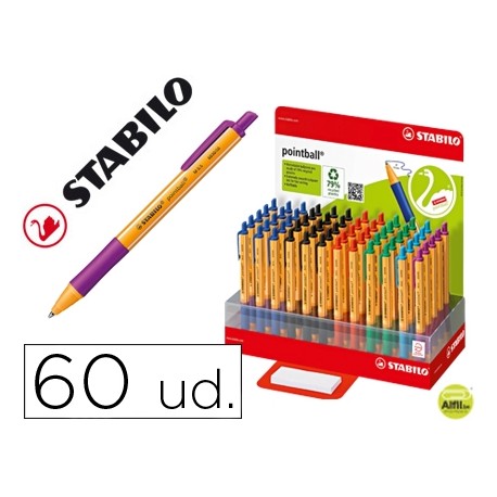 BOLIGRAFO STABILO POINTBALL 0,5 MM RETRACTIL EXPOSITOR DE 60 COLORES SURTIDOS