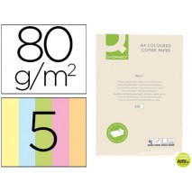 PAPEL COLOR Q-CONNECT DIN-A4 80 GRAMOS 5 COLORES SURTIDOS PAQUETE DE 500 HOJAS