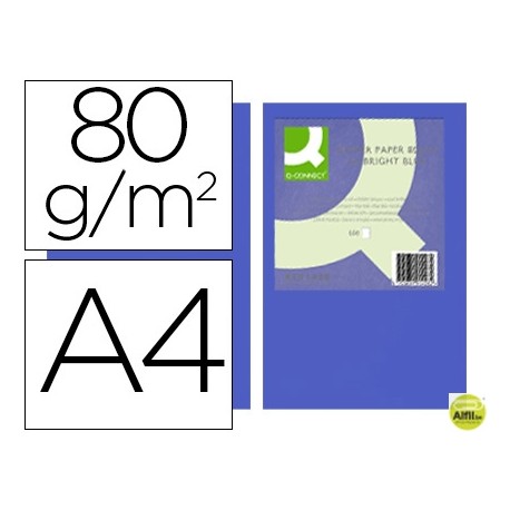 PAPEL COLOR Q-CONNECT DIN-A4 80 GRAMOS AZUL INTENSO PAQUETE DE 500 HOJAS