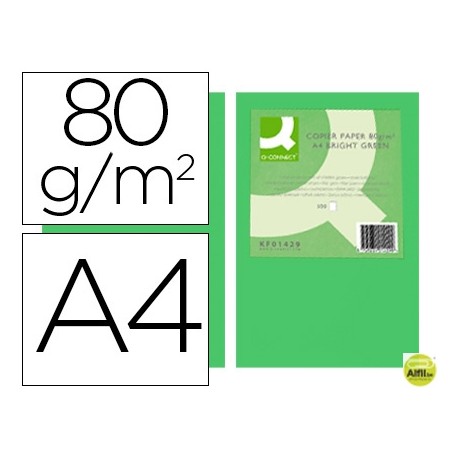 PAPEL COLOR Q-CONNECT DIN-A4 80 GRAMOS VERDE INTENSO PAQUETE DE 500 HOJAS