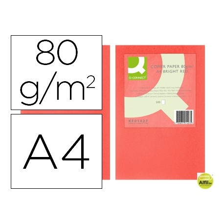 PAPEL COLOR Q-CONNECT DIN-A4 80 GRAMOS ROJO INTENSO PAQUETE DE 500 HOJAS