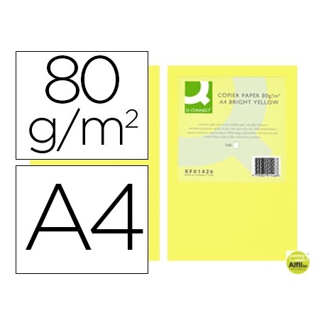 PAPEL COLOR Q-CONNECT DIN-A4 80 GRAMOS AMARILLO INTENSO PAQUETE DE 500 HOJAS