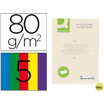 PAPEL COLOR Q-CONNECT DIN-A4 80 GRAMOS 5 COLORES SURTIDOS PAQUETE DE 500 HOJAS