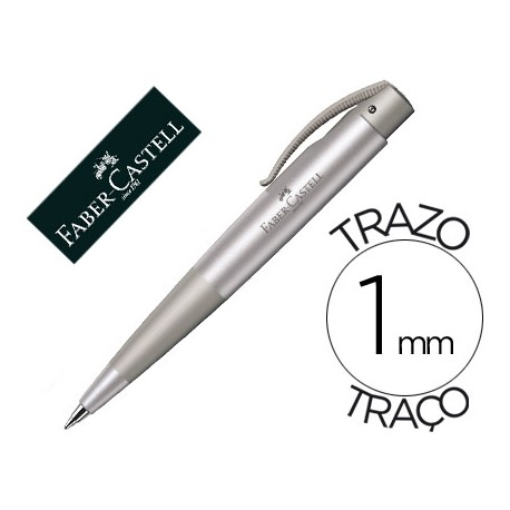 BOLIGRAFO FABER CONIC AZUL RETRACTIL SUJECION DE CAUCHO TINTA INDELEBLE TRAZO MEDIO COLOR PLATA