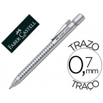 BOLIGRAFO FABER GRIP AZUL RETRACTIL SUJECION ERGONOMICA TINTA INDELEBLE TRAZO MEDIO COLOR PLATEADO