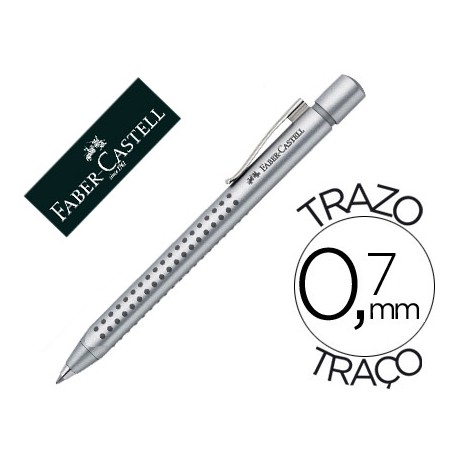 BOLIGRAFO FABER GRIP AZUL RETRACTIL SUJECION ERGONOMICA TINTA INDELEBLE TRAZO MEDIO COLOR PLATEADO