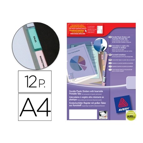 SEPARADOR AVERY DE PLASTICO CON 12 PESTAÑAS PERSONALIZABLE TAMAÑO A4