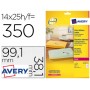 ETIQUETA ADHESIVAS AVERY DIN A4 IMPRIMIBLES TRANSPARENTE 99,1X38,1 MM CAJA DE 25 HOJAS CON 350 ETIQU