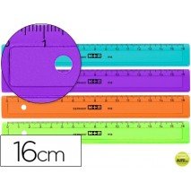 REGLA MOR 16 CM PLASTICO DE COLORES SURTIDOS GRADUADA Y BISELADA