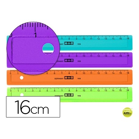 REGLA MOR 16 CM PLASTICO DE COLORES SURTIDOS GRADUADA Y BISELADA