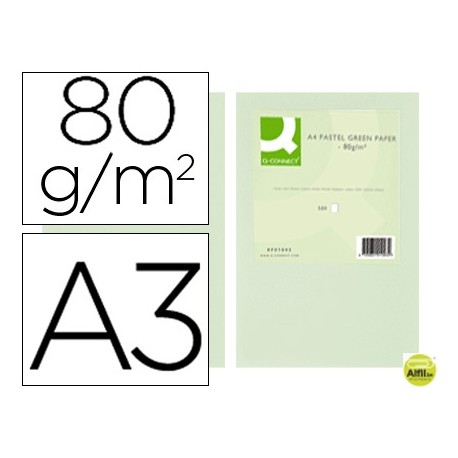 PAPEL COLOR Q-CONNECT DIN-A3 80 GRAMOS VERDE PAQUETE DE 500 HOJAS