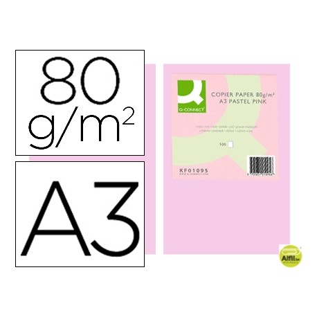 PAPEL COLOR Q-CONNECT DIN-A3 80 GRAMOS ROSA PAQUETE DE 500 HOJAS