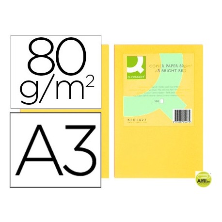 PAPEL COLOR Q-CONNECT DIN-A3 80 GRAMOS AMARILLO PAQUETE DE 500 HOJAS