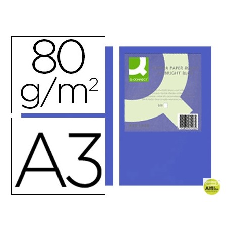 PAPEL COLOR Q-CONNECT DIN-A3 80 GRAMOS AZUL INTENSO PAQUETE DE 500 HOJAS