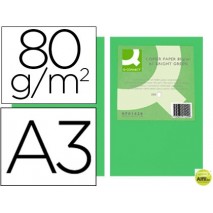 PAPEL COLOR Q-CONNECT DIN-A3 80 GRAMOS VERDE INTENSO PAQUETE DE 500 HOJAS