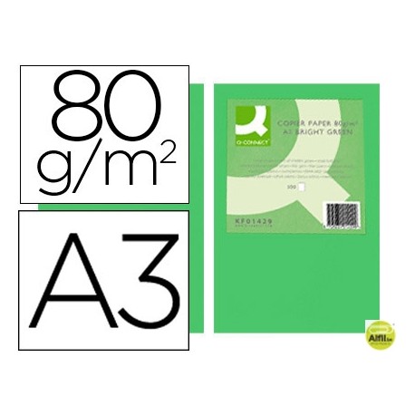PAPEL COLOR Q-CONNECT DIN-A3 80 GRAMOS VERDE INTENSO PAQUETE DE 500 HOJAS