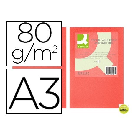 PAPEL COLOR Q-CONNECT DIN-A3 80 GRAMOS ROJO INTENSO PAQUETE DE 500 HOJAS