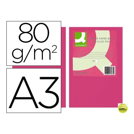 PAPEL COLOR Q-CONNECT DIN-A3 80 GRAMOS ROSA NEON PAQUETE DE 500 HOJAS