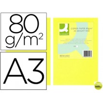 PAPEL COLOR Q-CONNECT DIN-A3 80 GRAMOS AMARILLO NEON PAQUETE DE 500 HOJAS