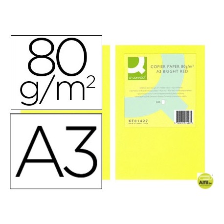 PAPEL COLOR Q-CONNECT DIN-A3 80 GRAMOS AMARILLO NEON PAQUETE DE 500 HOJAS