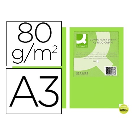 PAPEL COLOR Q-CONNECT DIN-A3 80 GRAMOS VERDE NEON PAQUETE DE 500 HOJAS