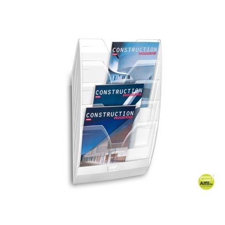 EXPOSITOR MURAL CEP DE PARED CON 5 COMPARTIMENTOS TRANSPARENTE Y BLANCO 580X122X350MM