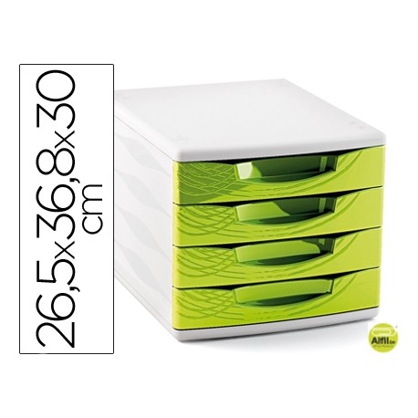 FICHERO CAJONES DE SOBREMESA CEP 265X368X300 MM 4 CAJONES COLOR VERDE