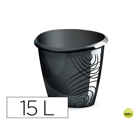 PAPELERA PLASTICO CEP COLOR NEGRO CAPACIDAD 15 LITROS