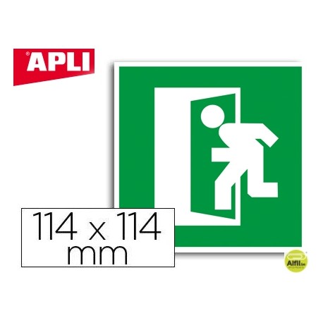 ETIQUETA ADHESIVA APLI DE SEÑALIZACION SIMBOLO PUERTA DE SALIDA DE EMERGENCIA 114X114 MM