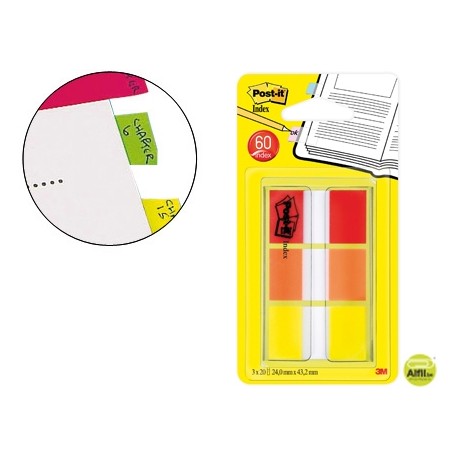 BANDERITAS SEPARADORAS POST-INDEX 680-ROY AMARILLO ROJO Y NARANJA DISPENSADOR FUNDA 3X20