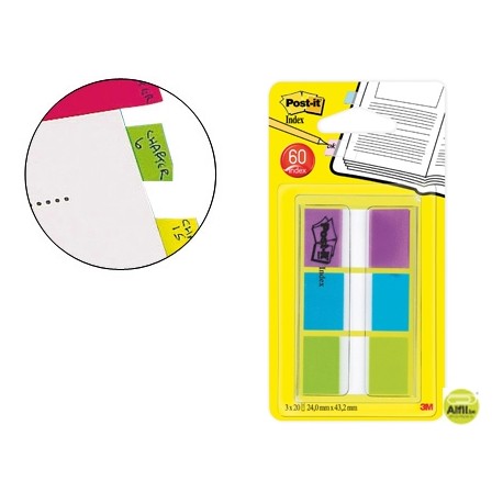 BANDERITAS SEPARADORAS POST-INDEX 680-ROY VERDE AZUL Y VIOLETA DISPENSADOR FUNDA 3X20