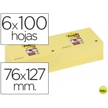BLOC NOTA ADHESIVAS QUITA Y PON POST-IT SUPER STICKY 76X127 MM CON 6 BLOC AMARILLO CANARIO
