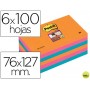 BLOC NOTA ADHESIVAS QUITA Y PON POST-IT SUPER STICKY 76X127 MM CON 6 BLOC 2 ROSA NARANJA NEON AZUL