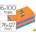 BLOC NOTA ADHESIVAS QUITA Y PON POST-IT SUPER STICKY 76X127 MM CON 6 BLOC 2 ROSA NARANJA NEON AZUL