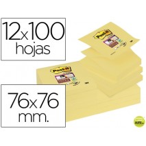 BLOC NOTA ADHESIVAS QUITA Y PON POST-IT SUPER STICKY 76X76 MM ZIGZAG CON 12 BLOC AMARILLO CANARIO