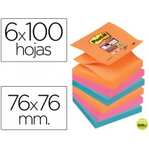 BLOC NOTA ADHESIVAS QUITA Y PON POST-IT SUPER STICKY 76X76 MM ZIGZAG CON 6 BLOC 2 ROSA NARANJA NEON