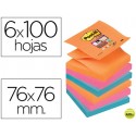 BLOC NOTA ADHESIVAS QUITA Y PON POST-IT SUPER STICKY 76X76 MM ZIGZAG CON 6 BLOC 2 ROSA NARANJA NEON